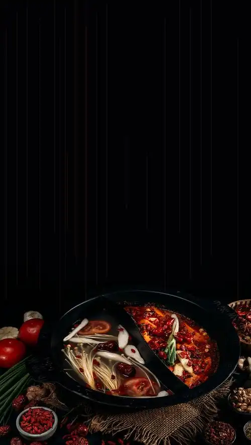 黑色条纹麻辣火锅psd分层h5背景素材