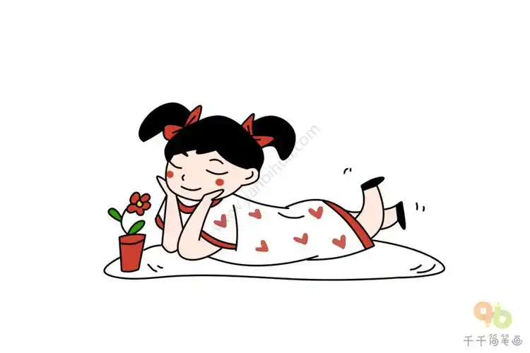 闻花香的女孩简笔画