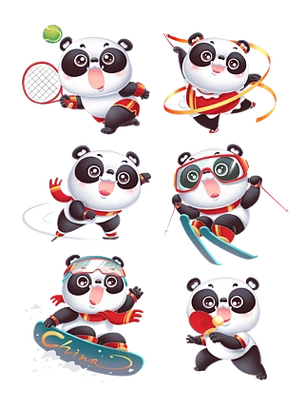 熊猫体育健康健身运动会滑雪速滑乒乓球套图