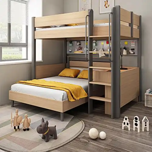 实木儿童交错式上下床双层床高低子母床错位双人上下铺大人小户型