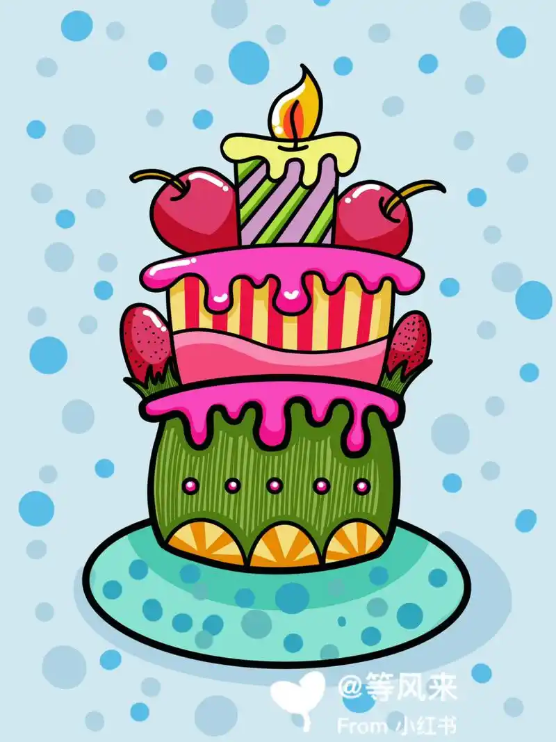 生日蛋糕 儿童画 创意画 带线稿哦 #儿童简笔画# #创意儿童画# #创意