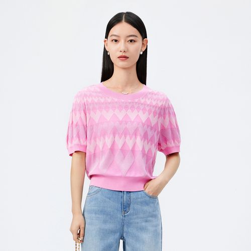 夏圆领宽松条纹薄款短袖针织衫女