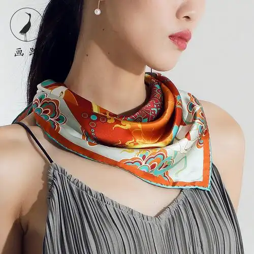 画踪敦煌九色鹿真丝小方方巾丝巾百搭春秋礼品围巾