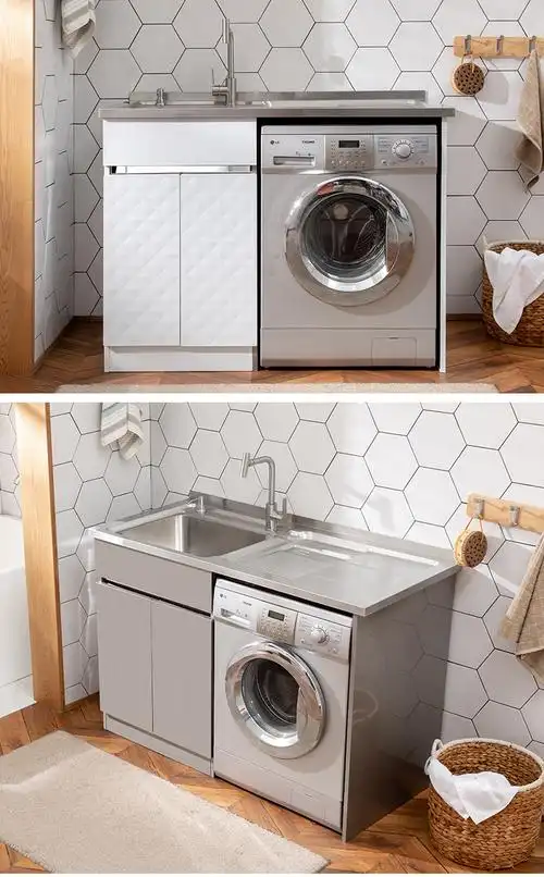 304盆不锈钢洗衣柜阳台柜洗衣池带搓板浴室柜组合滚筒洗衣机伴侣110