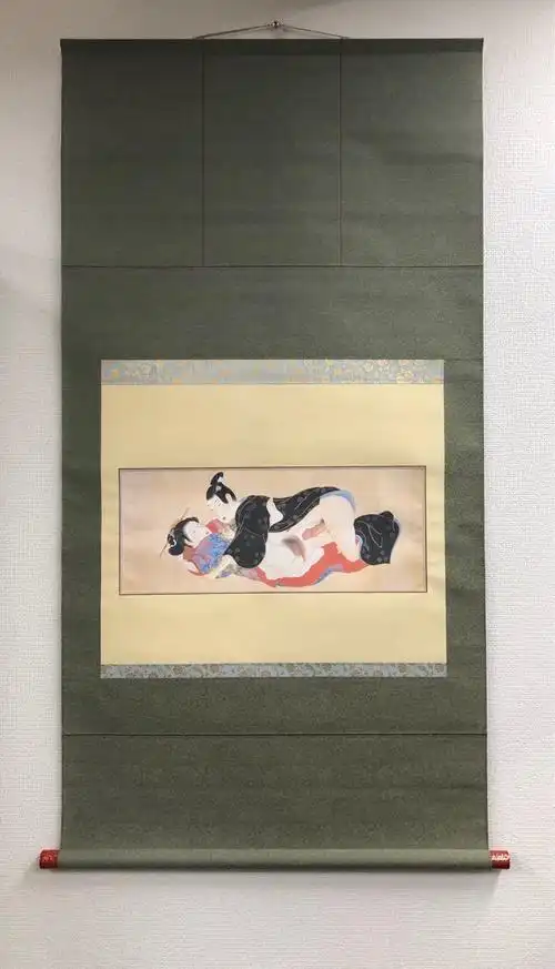 复制 月冈雪鼎「春画-若众と花図」 サイズ20-49cm(本纸) 日本美术