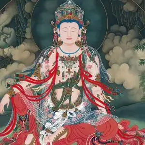 唐卡佛像水月观音菩萨人物仿古镇宅国画复制品挂轴装裱饰画芯临摹