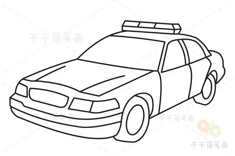 路障警车的儿童简笔画