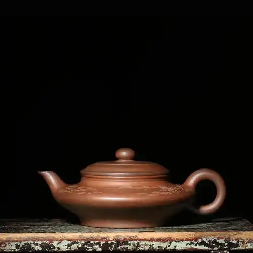 早期紫砂老茶壶台湾回流柴烧窑变顾景舟款大虚扁壶宜兴名家收藏