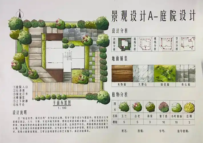 设计说明,前期分析图以及景观植物选择还在学习中#环艺  #庭院设计