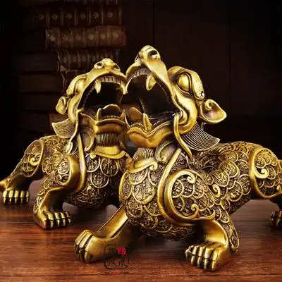 开光纯铜貔貅摆件大号金钱貔貅摆件一对招财旺财摆件家居镇宅化煞