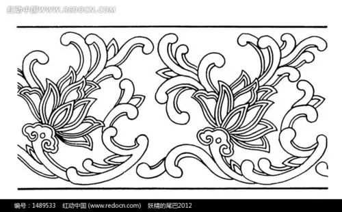 矢量古代花朵花纹线条图形