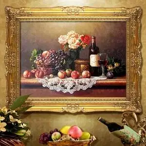 简欧式餐厅装饰画美式挂画壁画静物油画饭厅厨房墙画水果葡萄酒瓶