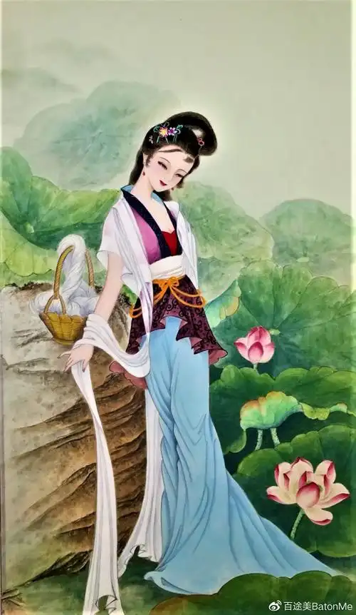 国画作品《西施浣纱》