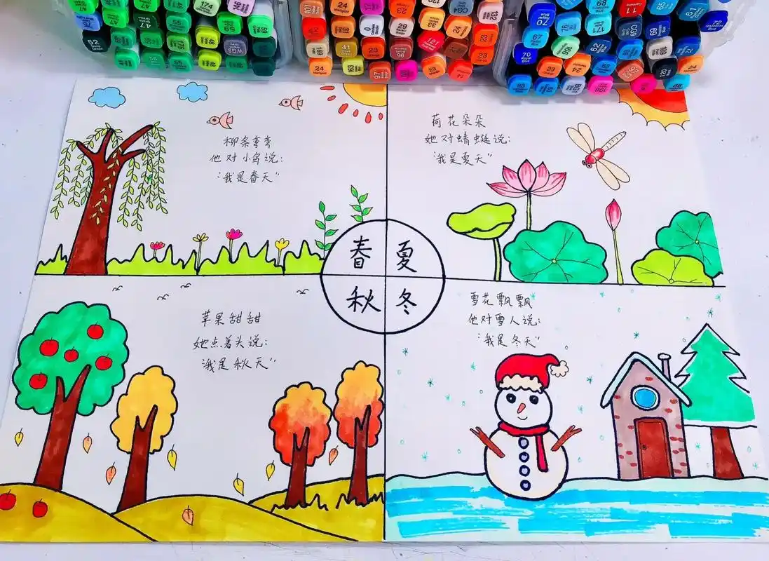 一年四季创意儿童画,手抄报.#图文挑战激励计划  #四季手抄 - 抖音