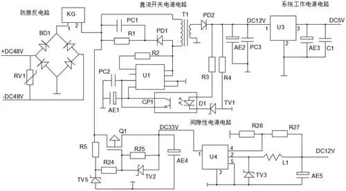 本申请提供一种直流智能空开的电源电路,包括:防接反电路,直流开关