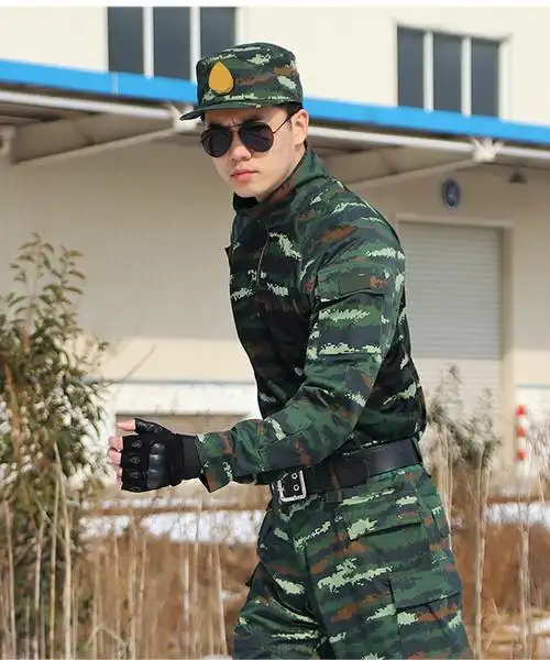 意设新式虎斑迷彩夏季军训cs作战服套装作战训练服男士耐磨套装配饰
