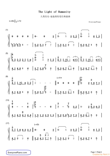 人类的光钢琴曲简谱哪有?