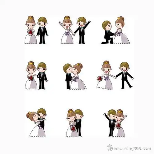 可爱卡通婚礼新郎新娘 #采集大赛