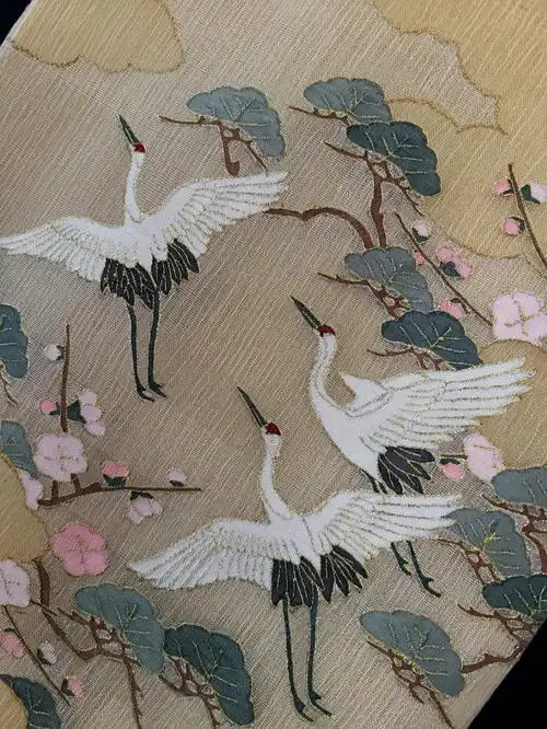 仙鹤松树苏州明缂丝正绢袋带高级定制面料