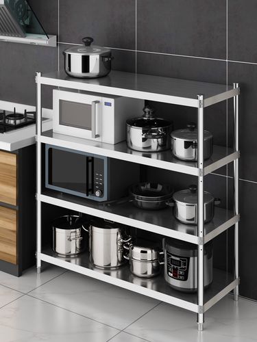 304厨房置物架家用不锈钢货架不绣钢收纳微波炉菜架子落地式多层