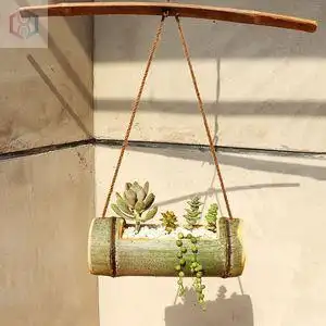 竹筒花盆创意竹子木多肉植物壁挂幼儿园种植盆大口径竹桶水培花瓶