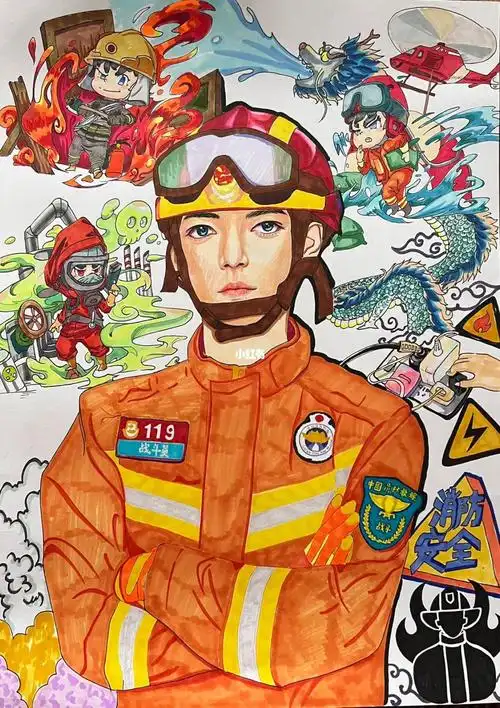 消防员主题绘画