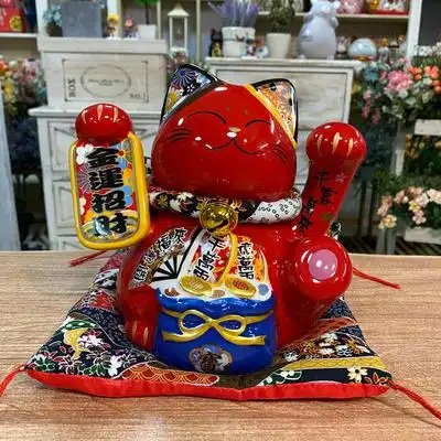 喜气红色喜庆招财进宝大红新居乔迁开业礼品风水旺财摆件招财猫