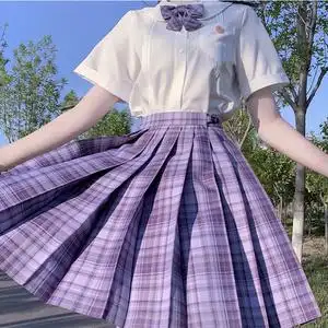 现货【葡萄汽水】紫格jk制服裙 正统日系高腰格裙百褶裙 送领结