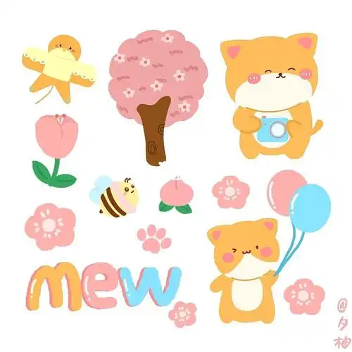 d1598春日主题手帐贴纸简笔画