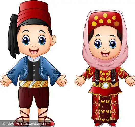 卡通土耳其夫妇穿着传统服装