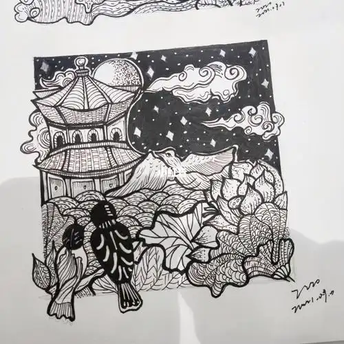 黑白装饰画小练习之风景