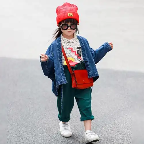 小蜜糖童装2021秋季新款前短后长牛仔外套蓝色女童宝宝褂子时尚潮