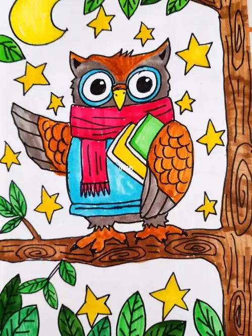 儿童画猫头鹰简笔画