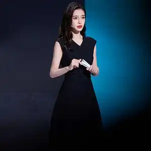杨颖angelababy同款连衣裙蓝色无袖v领修身长裙修身显瘦宴会礼服