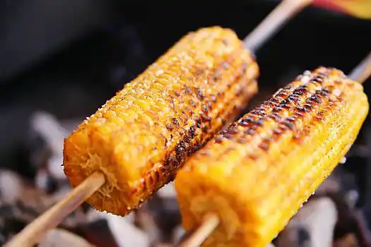 玉米,烧烤,木质,玉米棒,木棒,烤,火