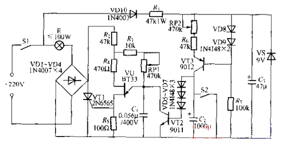 调光定时两用台灯电路