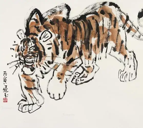 0404 1986年作 虎 镜框 设色纸本