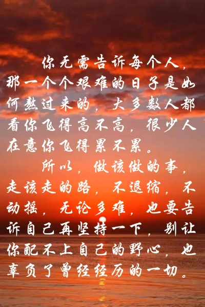 你无需告诉每个人,那一个个艰难的日子是如何熬过来的,大多数人都看你