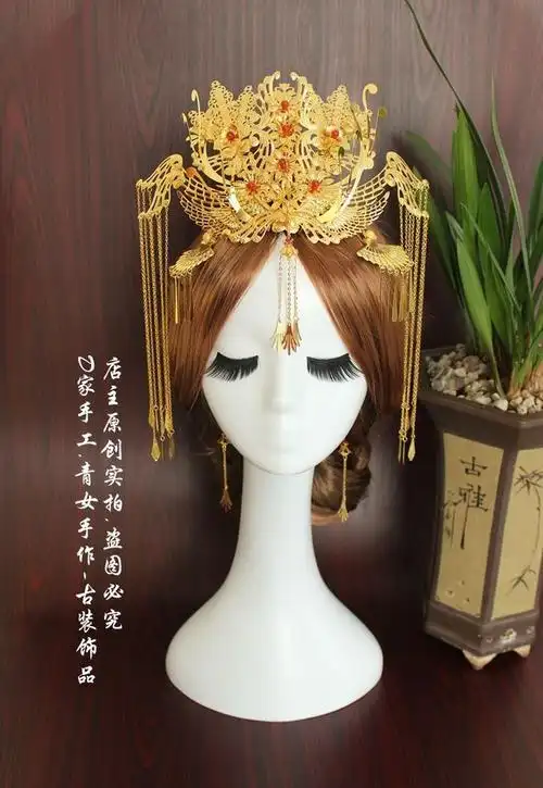 h手作 汉服皇妃头饰 汉式婚礼凤冠 婚纱影楼拍照头饰 汉服发饰