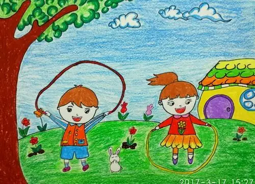 少儿书画作品-我爱跳绳/儿童书画作品我爱跳绳欣赏_中国少儿美术教育
