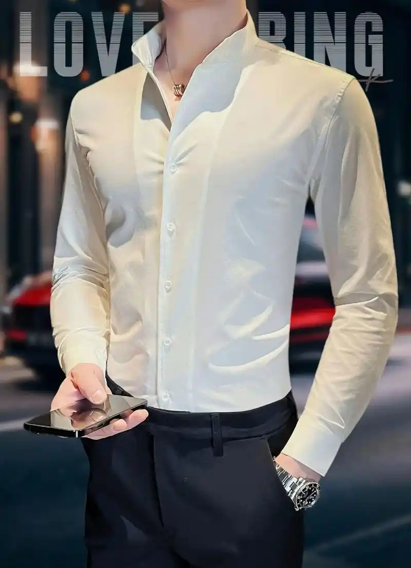 男士高级感痞帅立领长袖衬衫!