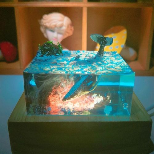 仿真模型滴胶成品滴胶镇纸成品摆件鲸鱼海洋方块生日礼品车摆
