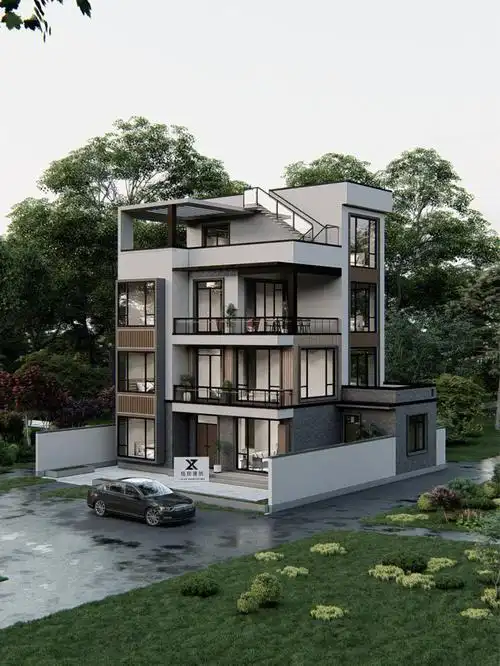 分享这套现代风格的三层半别墅位于广东茂名,外观设计要求简单大方,无