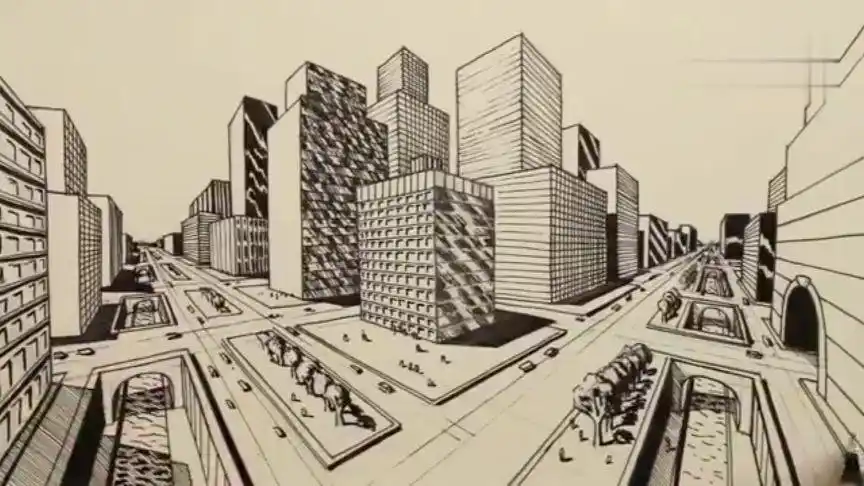看如何运用两点透视绘制城市建筑街道绘画全过程,初学者必看!