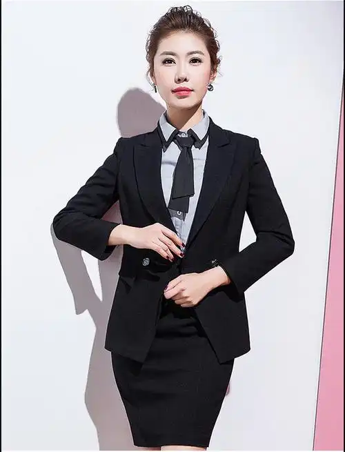 套裙秋正装工作服ol空姐气质小西服衬衫职业套装女白色衬衫黑色半裙xl