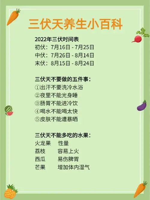 7月26日-8月14日91末伏,8月15日一8月24日7715三伏天不要做的五