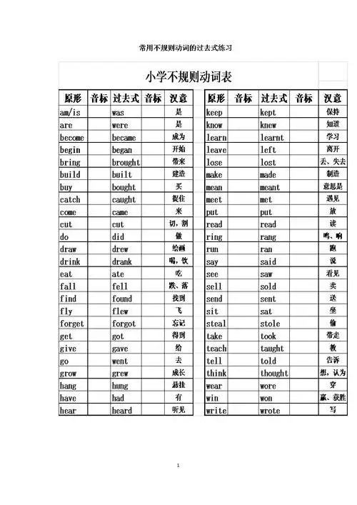 小学六年级英语常用不规则动词的过去式练习.doc