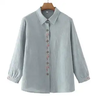 恩若凡衣服女装妈妈4050岁春装衬衫棉女秋季长袖打底衫年中年宽松刺绣