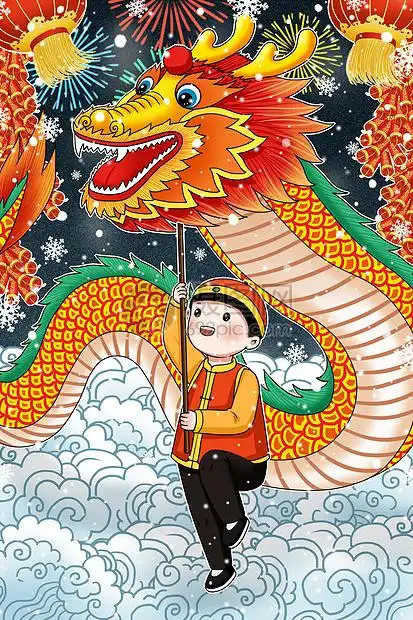 过年舞龙的小孩