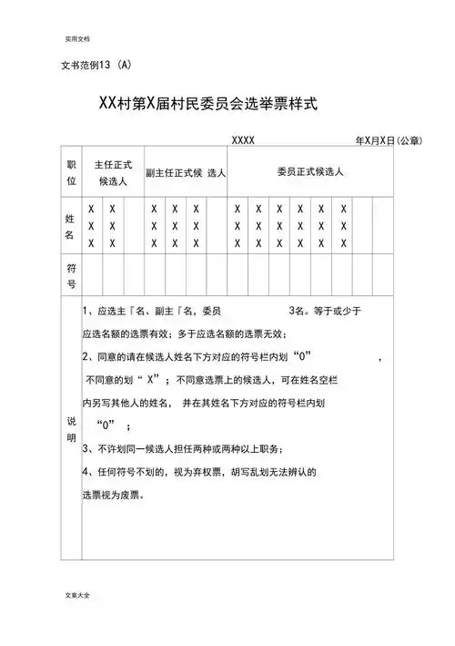村民委员会选举票样合集
